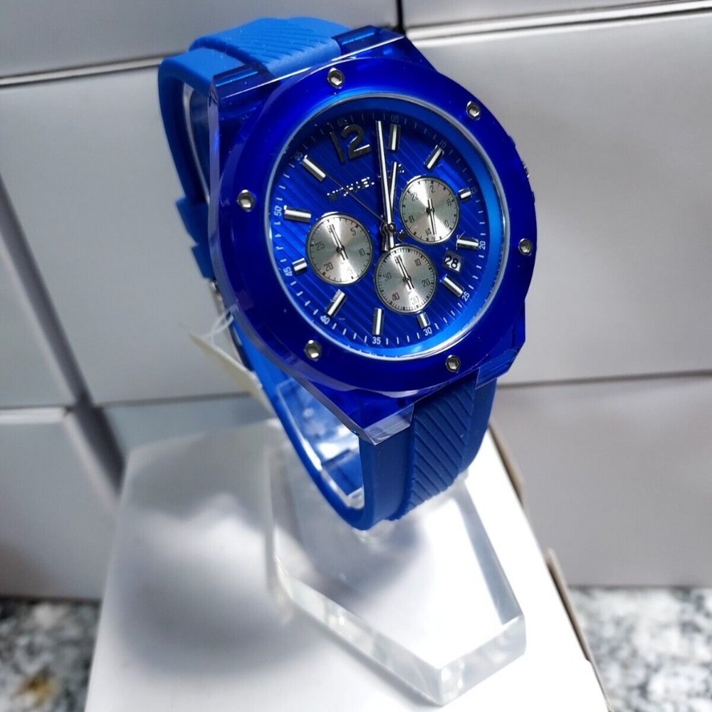 Michael Kors Lenox Chronograph Blue Translucent Nylon and Silicone Band Watch